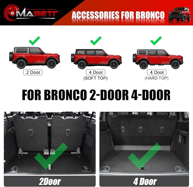 Mabett Trunk Lower Storage Mat for Ford Bronco Accessories 2026, 2021-2025 4-Door and 2-Door Heavy Car Cargo Mats Black