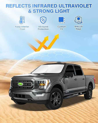 Window Shades for Ford F150 4Door 2021-2025 2026 F-150 Accessories Windshield Sun Shade Side Rear Window Covers Sunshade Sun Visor Privacy Protection for Camping Keep Vehicle Cool Black 5PCS