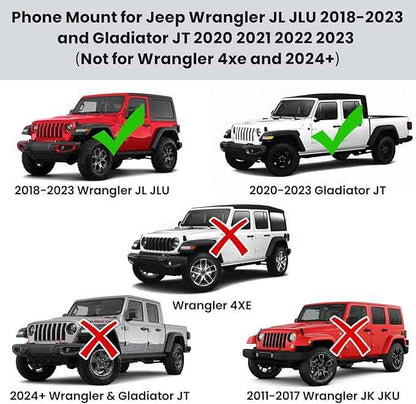 Upgraded Metal Phone Mount for Jeep Wrangler JL JLU 2018-2023 & Gladiator JT 2020 2021 2022 2023 Accessories, Dash Phone Holder with Duck Mounts System Kit (Not for 4xe & 2024+)