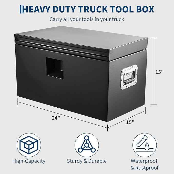 PrecisionAuto Truck Bed Toolbox Truck Tool Box Heavy Duty Steel Storage Cabinet Organizer Chest Jobsite for Pickup, RV, Trailer