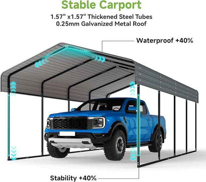 12x20FT Metal Carport,Heavy Duty Carport with Reinforced Frame and Galvanized Steel Roof, Large Outdoor Garage Shelter Shade Car Port for Pickup Trucks, Boats, Cars & Tractors, Farm Tools, Party,Gray