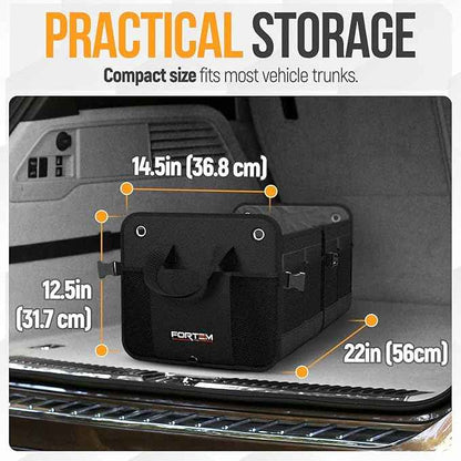 FORTEM Trunk Organizer For SUV Car Organizer and Storage, Multi-Compartment Storage Bag Car Accessories for Women Men, Perfect Christmas Gifts, 1680D Oxford, Non Slip Bottom, Straps, Soft Cover (50L)
