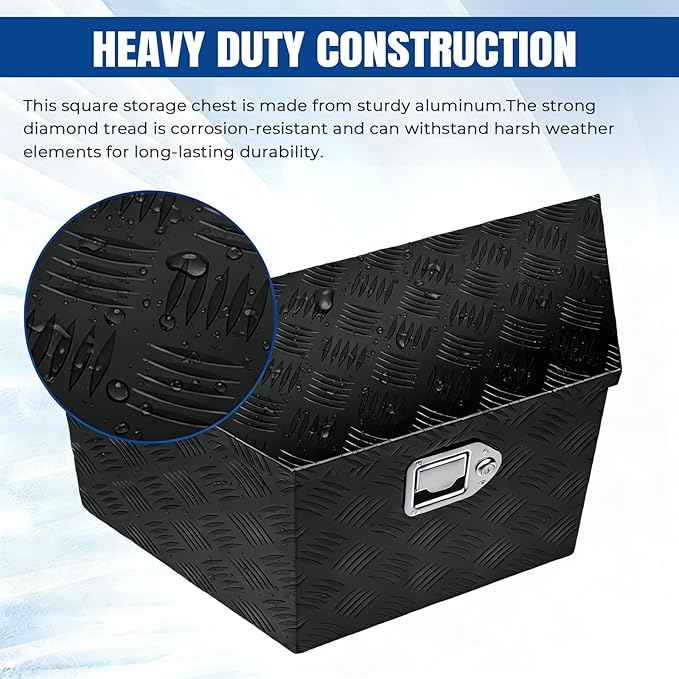 YESHMA 27" x 13" x 13" Trailer Tongue Tool Box Heavy Duty Aluminum with Latch and Keys Trailer Toolbox Organizer Truck Underbody Box Compatible with Pick Up Truck Bed RV Trailer ATV Black