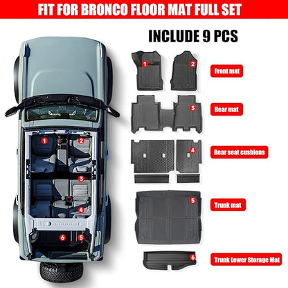 Mabett Interior Cover Mats for Ford Bronco Accessories 4-Door 2026,2021-2025 Floor Mats Rear Seat Back Cover and Cargo Liners with Trunk Lower Storage Mat（Not fit Bronco Sport）