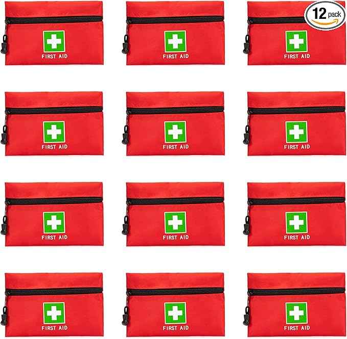 Red Emergency Bag First Aid Small Empty Travel Rescue Pouch First Responder Storage Medicine Pocket Bags for Car Home Office Kitchen (6.3x4.3 12pcs green print)