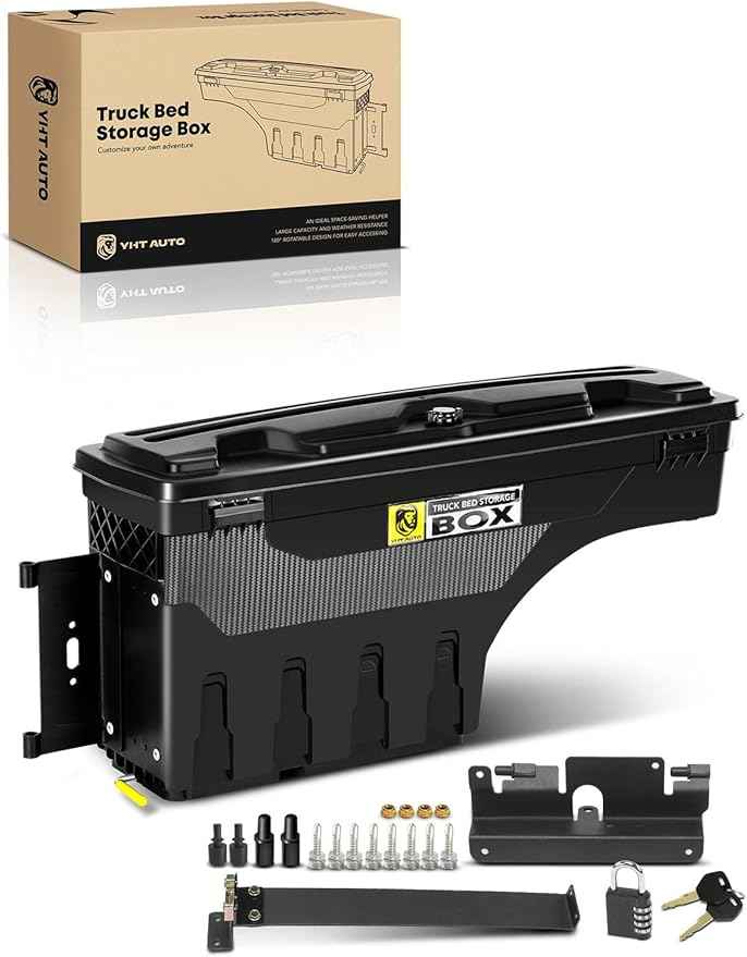 YHTAUTO Truck Bed Storage Tool Box Lockable Compatible with 2007-2018 Chevrolet Silverado & GMC Sierra 1500 2500 3500, 2019 Silverado/Sierra 1500 Passenger Side, Swing Waterproof Wheel Well Toolbox