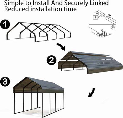Heavy Duty Metal Carport Galvanized Steel All Weather Carport Canopy with Anchor Kit for RV Boat Truck Tractor Garage Shelter in 10x20 12x20 20x20 20x30 20x40 FT Easy Assembly Carports Kit (10x20 FT)