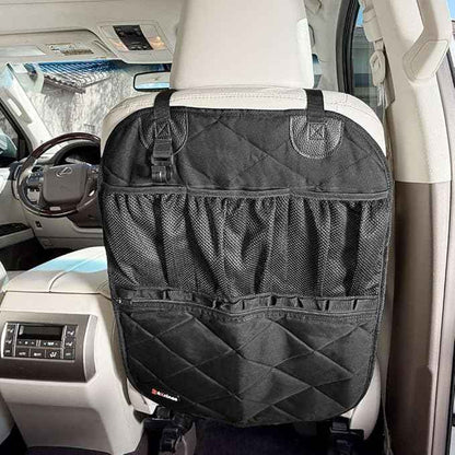 4Knines Car Seat Back Organizer – Heavy-Duty Kick Mat w/Mesh Storage Pockets, Bottle Hook – UV-Resistant Hardware – Waterproof Backseat Organizer for Kids & Pets – Fits SUVs, Trucks, Cars – Black