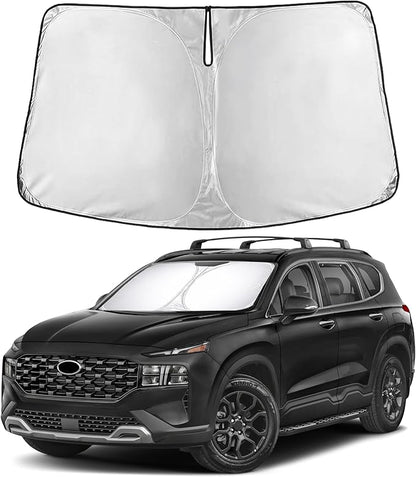 EcoNour Windshield Sun Shade Compatible for Hyundai Santa Fe 2019–2023 | SUV Front Window Sunshade | Foldable Sun Visor Protector | Blocks UV Rays & Keeps Cabin Cool