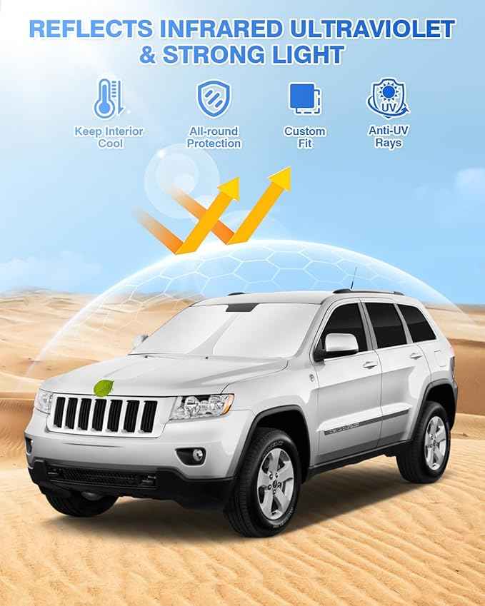 Windshield Sun Shade for Jeep Grand Cherokee 2011-2021 Side Rear Window Shade Cover Sun Visor Shield Privacy Protection Keep Vehicle Cool Black 8PCS