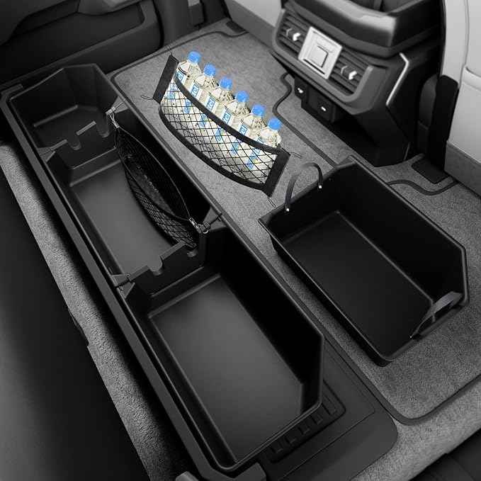 POPSTORE Underseat Storage Box Upgraded Rear Under Seat Organizer Cargo Box Compatible with 2015-2026 Ford F150 SuperCrew & Crew Cab, 2017-2026 Ford F250 F350 F450 F550 Super Duty