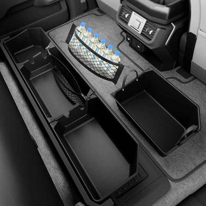 POPSTORE Underseat Storage Box Upgraded Rear Under Seat Organizer Cargo Box Compatible with 2015-2026 Ford F150 SuperCrew & Crew Cab, 2017-2026 Ford F250 F350 F450 F550 Super Duty