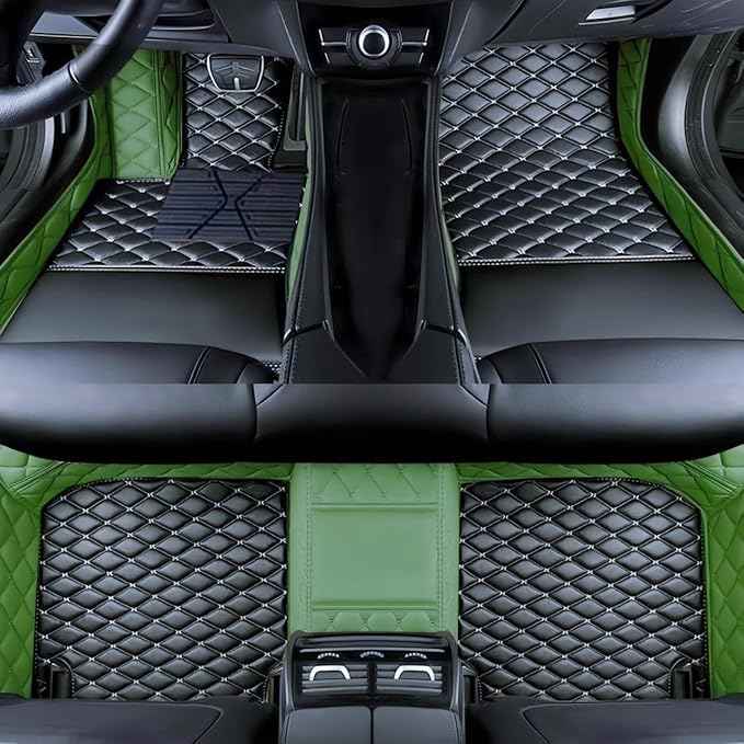 Yaruicar Custom Car Floor Mats for 2002-2026 Cadillac ATS CTS CT6 DTS Escalade Lyriq GT4 Optiq SRX SLS XT4 XT5 XT6 XTS Car Full Coverage Non-Slip Floor Liners (Green Black Beige)
