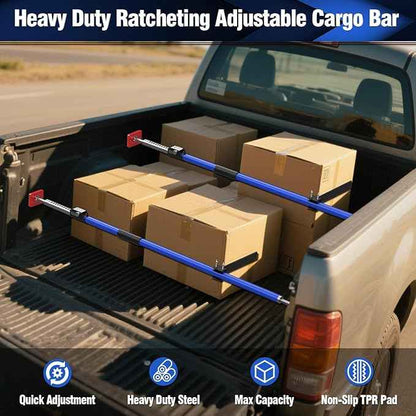 3-H Truck Cargo Bar, 43"-77" Adjustable Support Pole All Metal,Cabinet Jack,Truck Bed Divider with Self-Locking Spring Ratchet- Load Lock Bar for Vans, SUVs & Trucks,Blue,1pc & Divider Bar