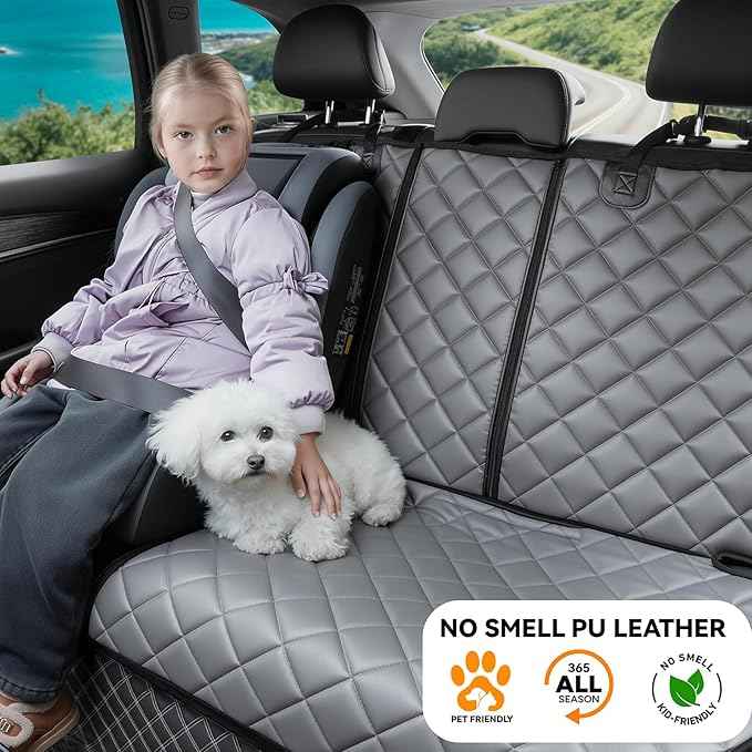 Dog Car Seat Cover for Back Seat, Waterproof Back Seat Covers for Dogs, PU Leather Nonslip Bench Car Seat Protector Universal Fit for Most Vehicles,SUVs,Small Trucks (Grey, Standard)