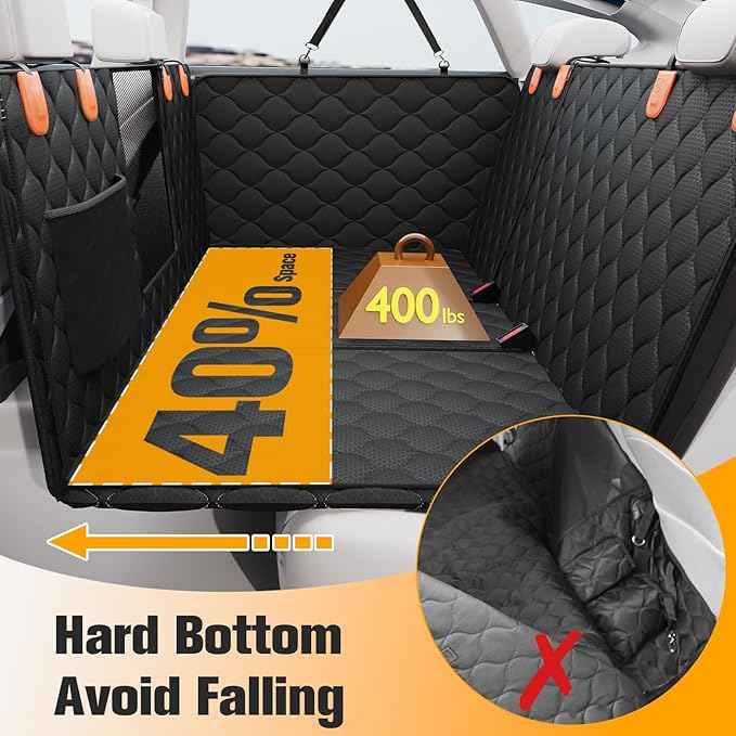 PETICON Convertible Back Seat Extender for Dogs, Dog Car Seat Cover Hard Bottom Holds 400 lbs, Waterproof Dog Hammock Backseat Protector with Mesh Window for Cars, Trucks and SUVs
