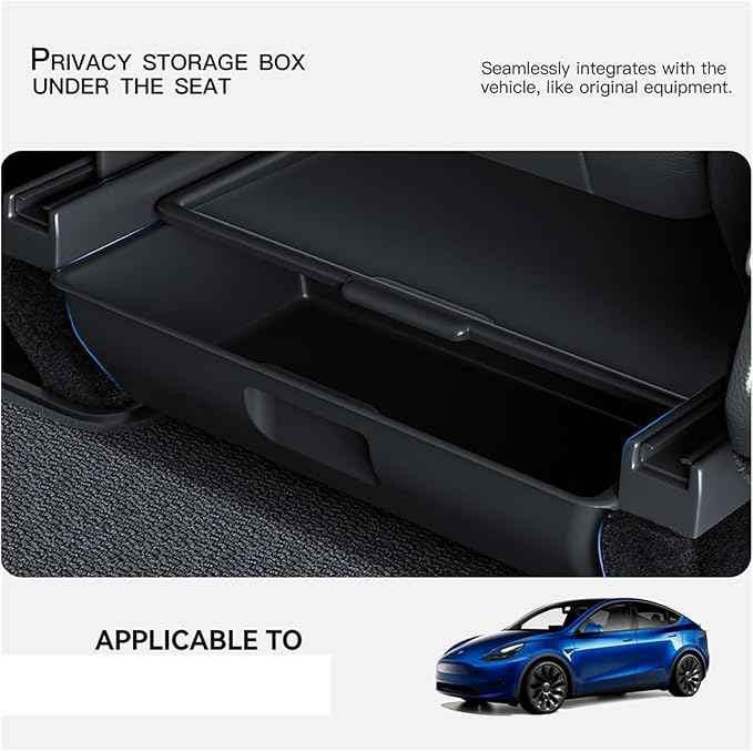 Compatible with Tesla Model Y Juniper 2025-2026 Under Seat Storage Box Car Interior Accessories Drawer Type Organizer Storage Lower Box(14T 52T.)