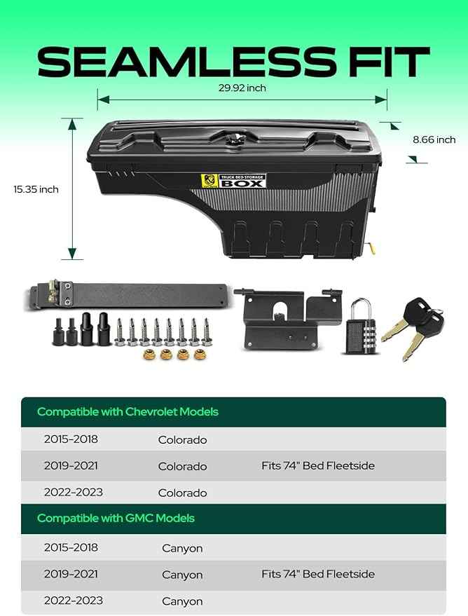 YHTAUTO Passenger Side Truck Bed Storage Tool box Compatible with 2015-2023 Chevrolet Colorado & GMC Canyon, 2019-2021 Fits 74" Bed, Lockable Swing Waterproof Wheel Well Toolbox