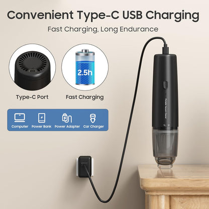 Handheld Vacuum Cordless, Car Vacuum Cleaner Portable with HEPA Filter, 2 Suction Modes, Mini Hand Held Vacuum Rechargeable for Car, Home, Pet Hair, Office, Desk, Keyboards (Black)