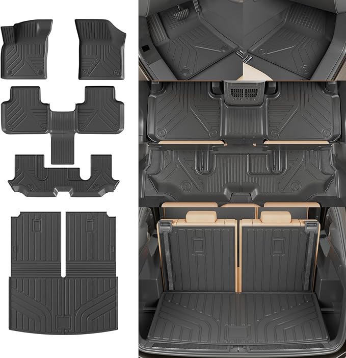 Rongtaod Floor Mats Compatible with 2018-2025 2026 Volkswagen Atlas (NOT for Cross Sport) Trunk Mat Cargo Liner Back Seat Cover 2024 VW Atlas Accessories (Trunk Mat with Backrest Mat+Floor Mats)