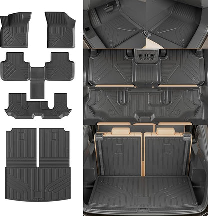 Rongtaod Floor Mats Compatible with 2018-2025 2026 Volkswagen Atlas (NOT for Cross Sport) Trunk Mat Cargo Liner Back Seat Cover 2024 VW Atlas Accessories (Trunk Mat with Backrest Mat+Floor Mats)