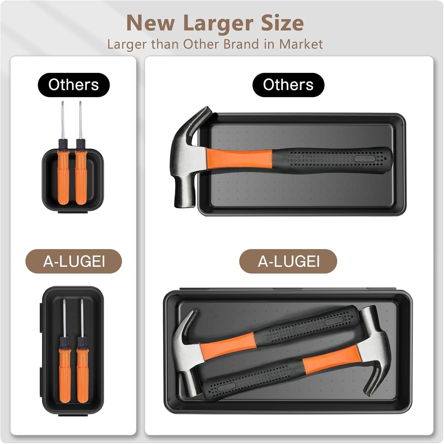 A-LUGEI【𝟱𝟴𝗣𝗰𝘀】【5 Size】 Tool Box Organizer Tray Divider Set, 【Black】 Desk Drawer Organizer, Garage Organization and Storage Toolbox Accessories Rolling Tool Chest Cart Cabinet WorkBench Small Part