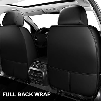 Amooca Car Seat Covers Full Set Automotive Seat Protection Fit for Most Cars SUVs Front & Back Seats Waterproof Nappa Leather Car Seat Cushion Breathable Black with Pillow & Lumbar Support