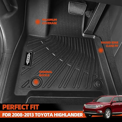 Custom Fit Floor Mats for 2008-2013 Toyota Highlander (Not for Hybrid), All Weather TPE Floor Liners with Trunk Mat & Backrest Protectors, Odorless Full Set Interior Accessories