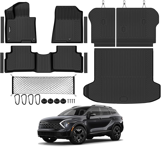 Tongama-Floor Mats for 2026 Kia Sportage Gas, All Weather TPE Trunk Mat and Backrest Mats Protector and Cargo Net and Door Sill Guards for Kia Sportage Floor Liner Accessories