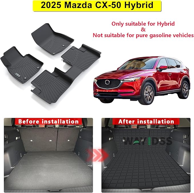 Floor Mats for 2025 Mazda CX-50 (Only Fit Hybrid) & Trunk Mat & Backrest Mat,TPE All Weather Protection for CX50 1st & 2nd Row Full Set Car Liners Covering The Backrest Accessories