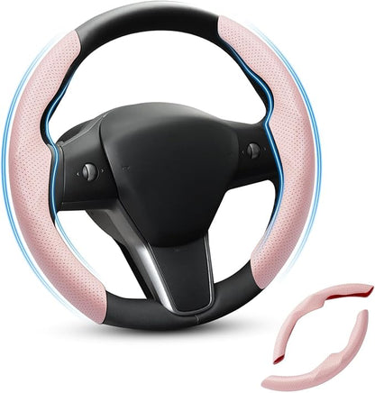 Shademax Custom-Fit for Tesla Steering Wheel Cover, Tesla Model Y / 3 2017-2025 (Fit Model Y Juniper 2026/ Model 3 Highland) Carbon Fiber Steering Wheel Cover for Tesla Model Y / 3 Accessories (Pink)