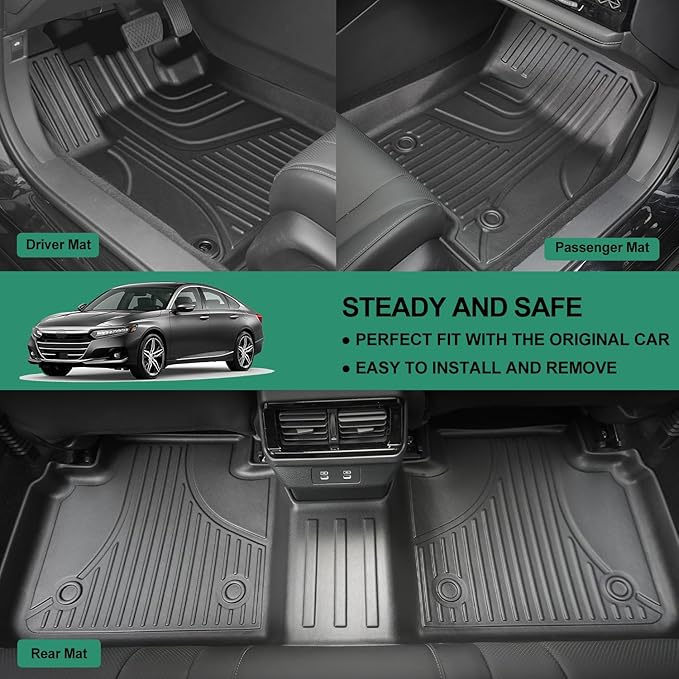for 2023-2026 Honda Accord Floor Mats and Cargo Liner (Include Hybrid) - All Weather Floor Mats and Trunk Mat - Custom Fit Floor Liners and Cargo Mat for Honda Accord Sedan 2023-2026
