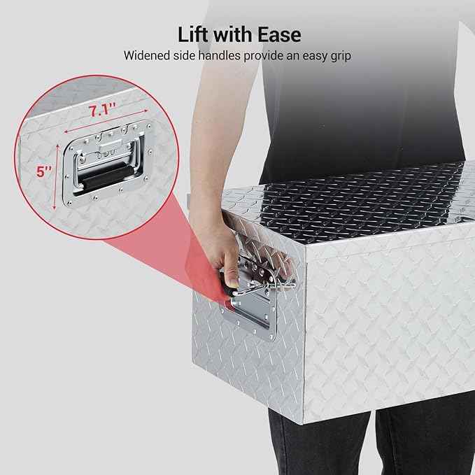 Garvee 30 Inch Aluminum Truck Tool Box, Heavy Duty Truck Bed Storage Box with Side Handle and Lock Keys, Waterproof Tool Boxes Organizer Chest for Pick Up Truck Rv Trailer, Silver