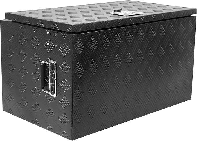 Aluminum Diamond Plate Tool Underbody Box, Waterproof Square Truck Storage Organizer Chest for Pick Up Truck Bed, RV Trailer with T-Handle Lock and Keys (24 inch)