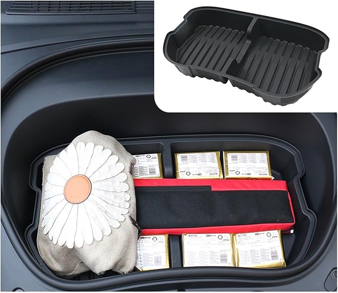 Car Front Trunk Storage Box Frunk Organizer Cargo Protective Tray Compatible For Tesla Model 3 2024 Storage Container(With Cover)