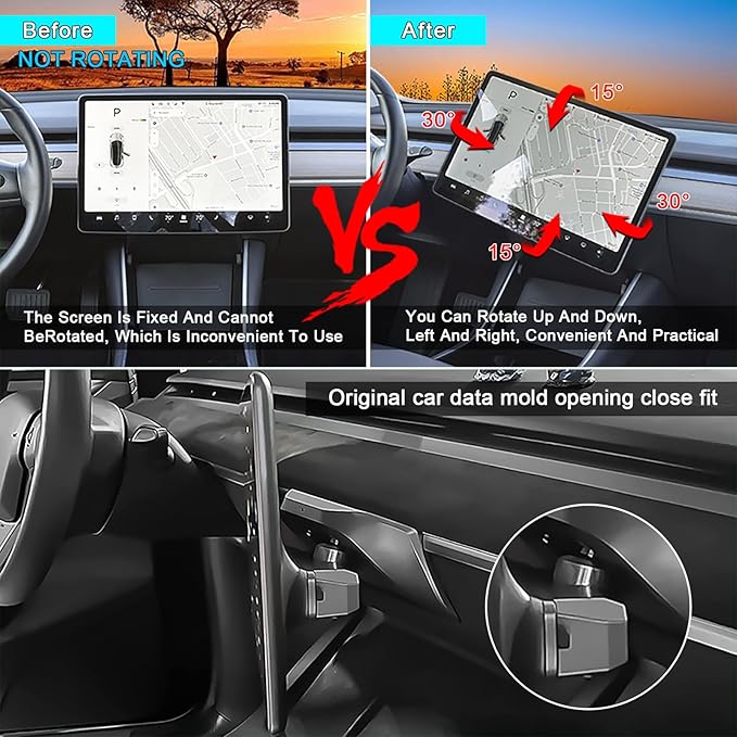 diyauto Swivel Mount for Tesla Model 3 2017-2023 and Tesla Model Y 2020-2023 Premium Aluminum Alloy Tesla Rotating Bracket Accessories 30°Left/Right 15° up/Down Flexible Mobility