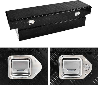 69 Inch Black Heavy Duty Aluminum Tool Box Wide Utility Trailer Stripes Plated 5 Bar Tread for Pick Up Truck Bed RV ATV Organizer Trailer Storage ToolBox w/Lock and Keys (69"X20"X17.5")