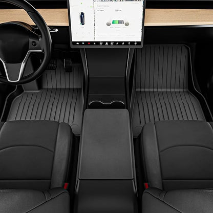 OEDRO Floor Mats Trunk Mat with Backrest Mat for Tesla Model Y 7-Seater 2025-2020 (Not Fit Model Y Junipers), Custom Fit All Weather TPE Automotive Trunk Mats Accessories for Model Y 9 Pcs Mats Set