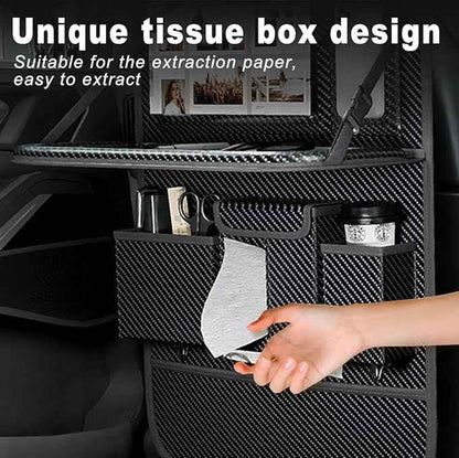 Car Seat Organizers,Multi-functional Back Seat Protectors, Storage Pouches, and Tray Holders (for Cars, Kids, Seat Back and Rear Seats) (Carbon Fiber, 2 Pcs)