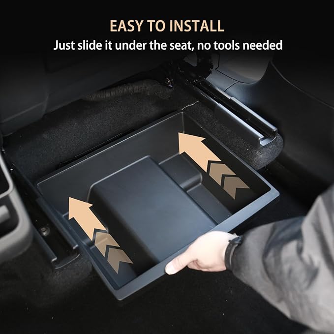 Under Seat Storage Box Organizer for Tesla Model Y Juniper 2025 2026 - Rear Row，Anti-Slip Hidden Underseat Organizer Tray with Lid Cover Storage Box for Model Y Juniper Interior Accessories (1 Pack）