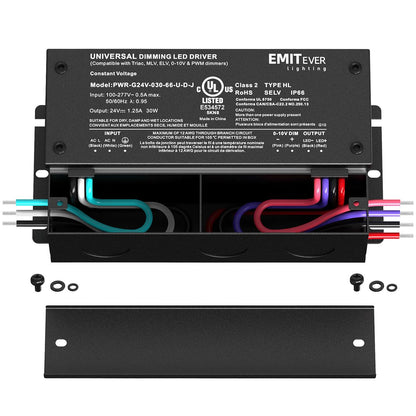 EMITEVER 30W Dimmable LED Driver, 24V Triac Dimmable Power Supply, AC to DC Transformer for LED Light, Compatible with Lutron and Leviton Dimmer, Waterproof IP67 and UL Listed, Class 2