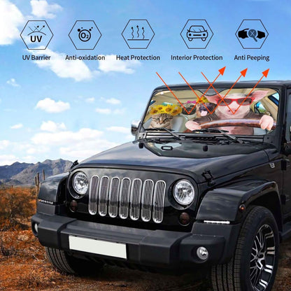 Car Windshield Sunshade Front Window Sunflower Pig Dog cat Drive Sun Visor Protector Foldable Shield Cover for Truck SUV