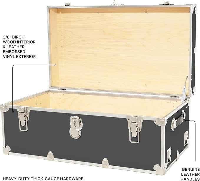 Rhino Trunk & Case Large Armor Camp Trunk - Secure Dorm Storage Chest - Ideal Summer Camp Footlocker - Strong College Trunks Made In The USA - 1000+ Pounds Sitting Capacity 32"x18"x14" (Slate)