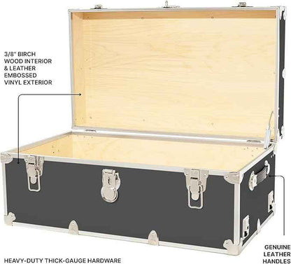 Rhino Trunk & Case Large Armor Camp Trunk - Secure Dorm Storage Chest - Ideal Summer Camp Footlocker - Strong College Trunks Made In The USA - 1000+ Pounds Sitting Capacity 32"x18"x14" (Slate)