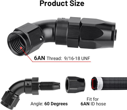 EVIL ENERGY 6AN 60 Degree One Piece Full Flow Hose End Fitting Swivel For CPE Braided Hose