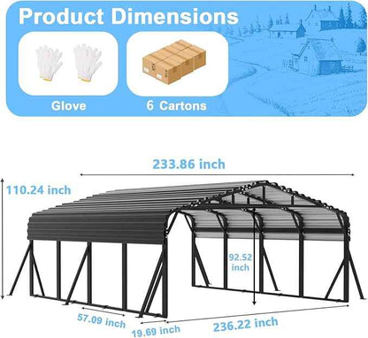 20x20FT Heavy Duty Metal Carport - Reinforced Galvanized Carport Canopy for All-Weather Shelter, Enhanced Wind Resistance for Boats, Cars, Trucks, and Tractors