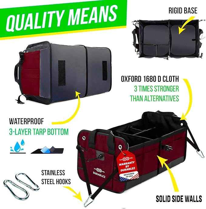 XL Trunk Organizer 3-Section for SUV, Truck, Sedan, Van – Modular L-Shape Car Storage Box, Collapsible Auto Cargo Organizer with Dividers – Cherry