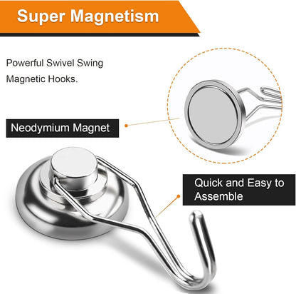 DIYMAG Swivel Swing Powerful Magnetic Hooks, 100LB (7 Pack) Strong Heavy Duty Neodymium Magnet Hooks Great for Grill, Refrigerator, Kitchen, Office-Length 68mm(2.67in), Diameter 32mm(1.26in)