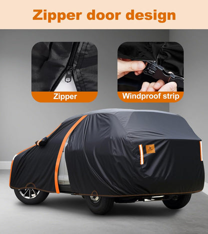 Car Cover Waterproof All Weather for SUV Automobiles UV Protection Snowproof Rain Sun with Door Zipper Full Exterior Outdoor Full Car Cover Universal Fit Up to 194"