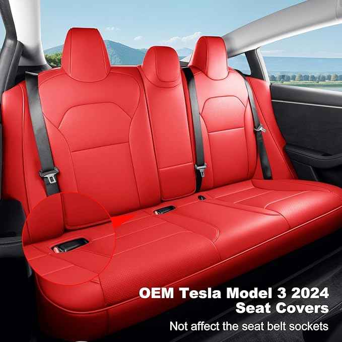 2024-2025 Tesla Model 3 Highland Upgraded Car Seat Covers Nappa Leather Car Interior Airbag Compatible Cushion Cover Full Set Custom Fit Model 3, Nappa Bright Red